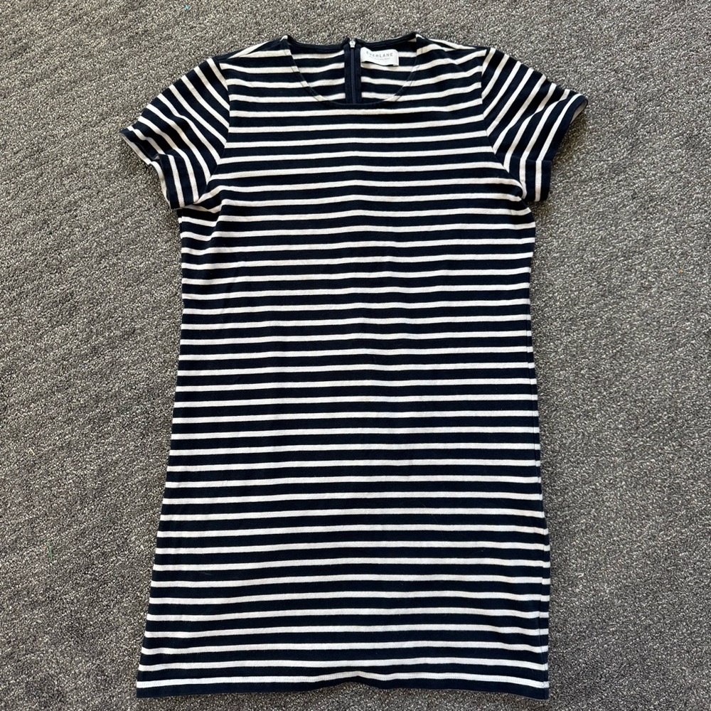 Everlane Navy & White Striped Mini Dress Size Large Nautical Minimalist Preppy